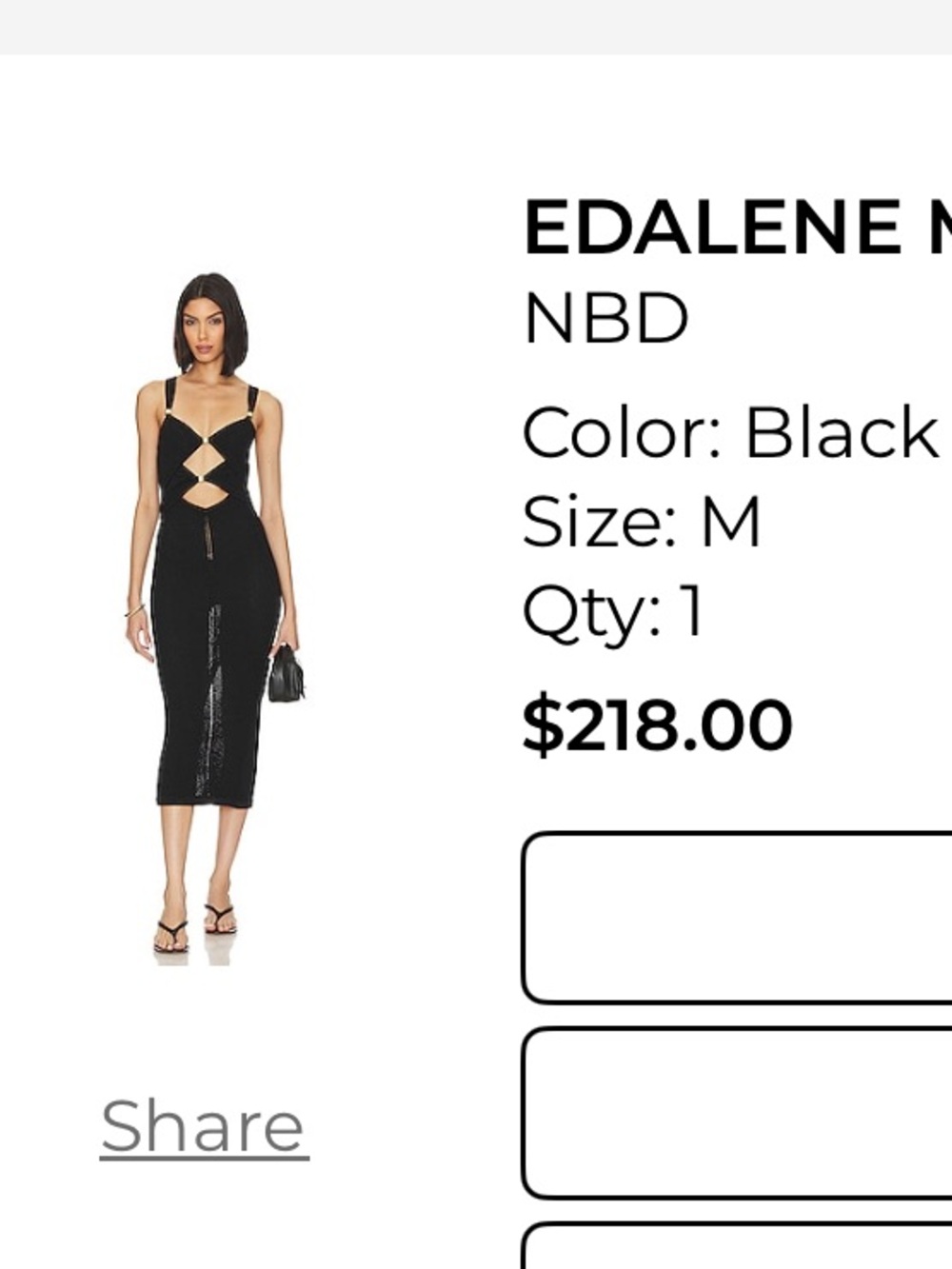 NBD Black Edalene Cutout Midi Dress M